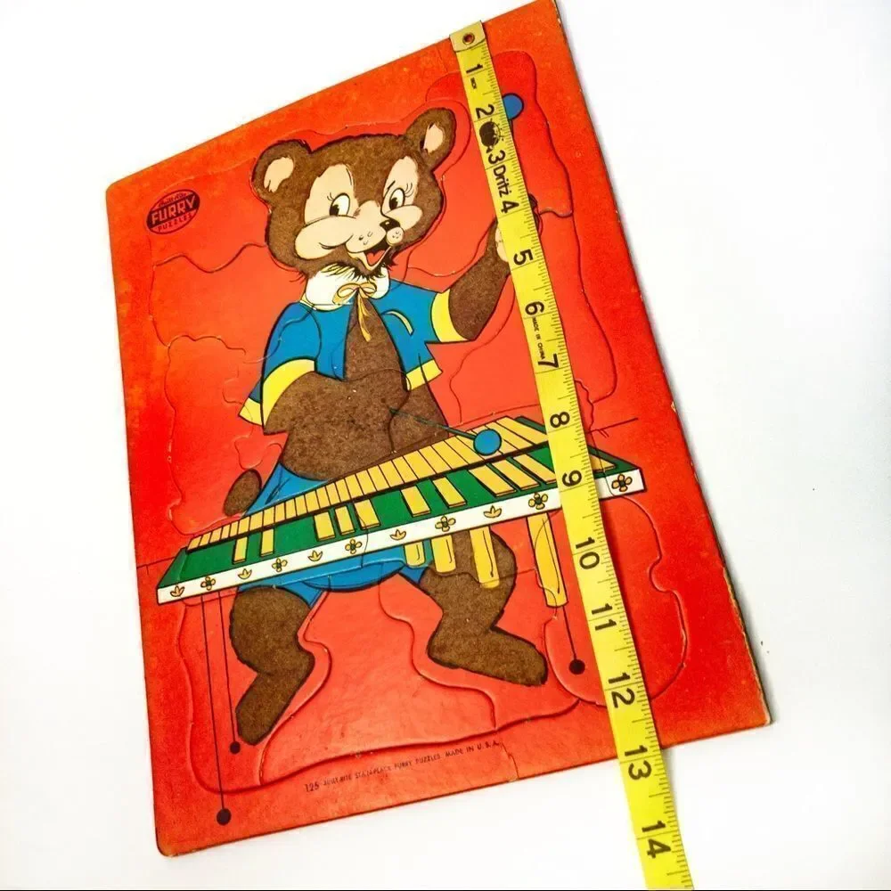 2 Built Rite Fuzzy, Furry Puzzles - Bunny/Bear, 1950’s Vintage